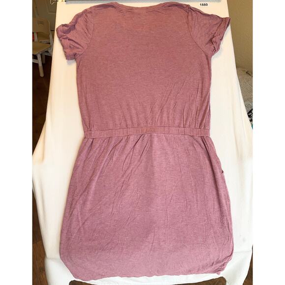 32 Degrees Women Midi Dress size M Taupe Pink Short Sleeve Round Neck Stretch - Picture 8 of 8